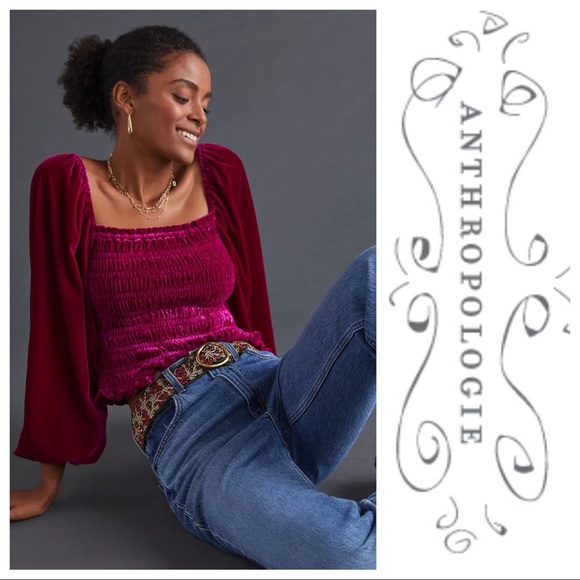 Anthropologie Tops - NWT Puff-Sleeved Velvet Blouse